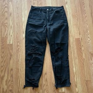 American Eagle Black Ripped Mom Jeans, 12